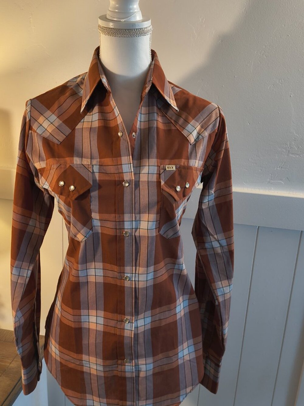 COWBOYGIRL Rust Plaid Pearl Snap Button-Down Shirt | Size Small